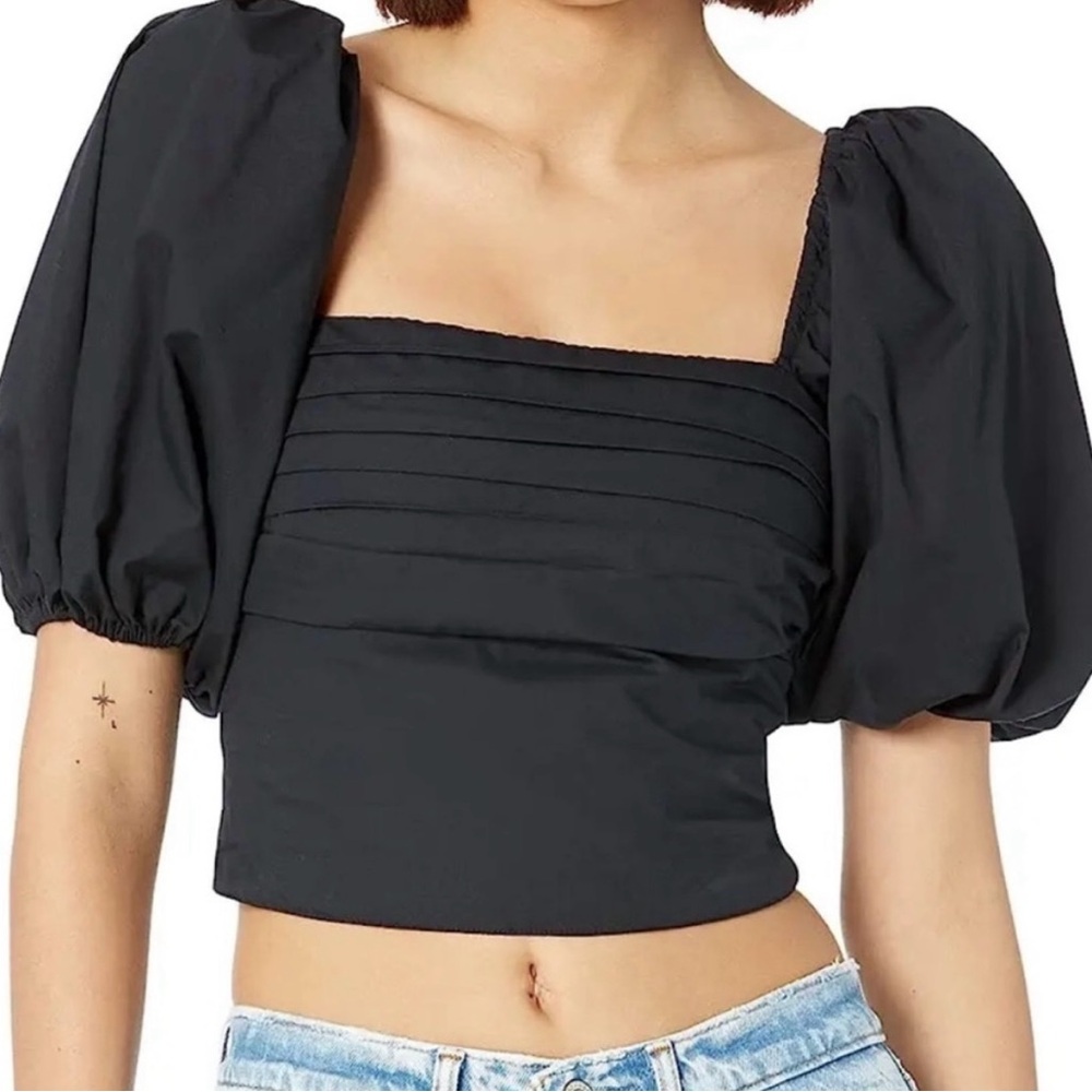 Abercrombie & Fitch Black Puff Sleeve Crop Top